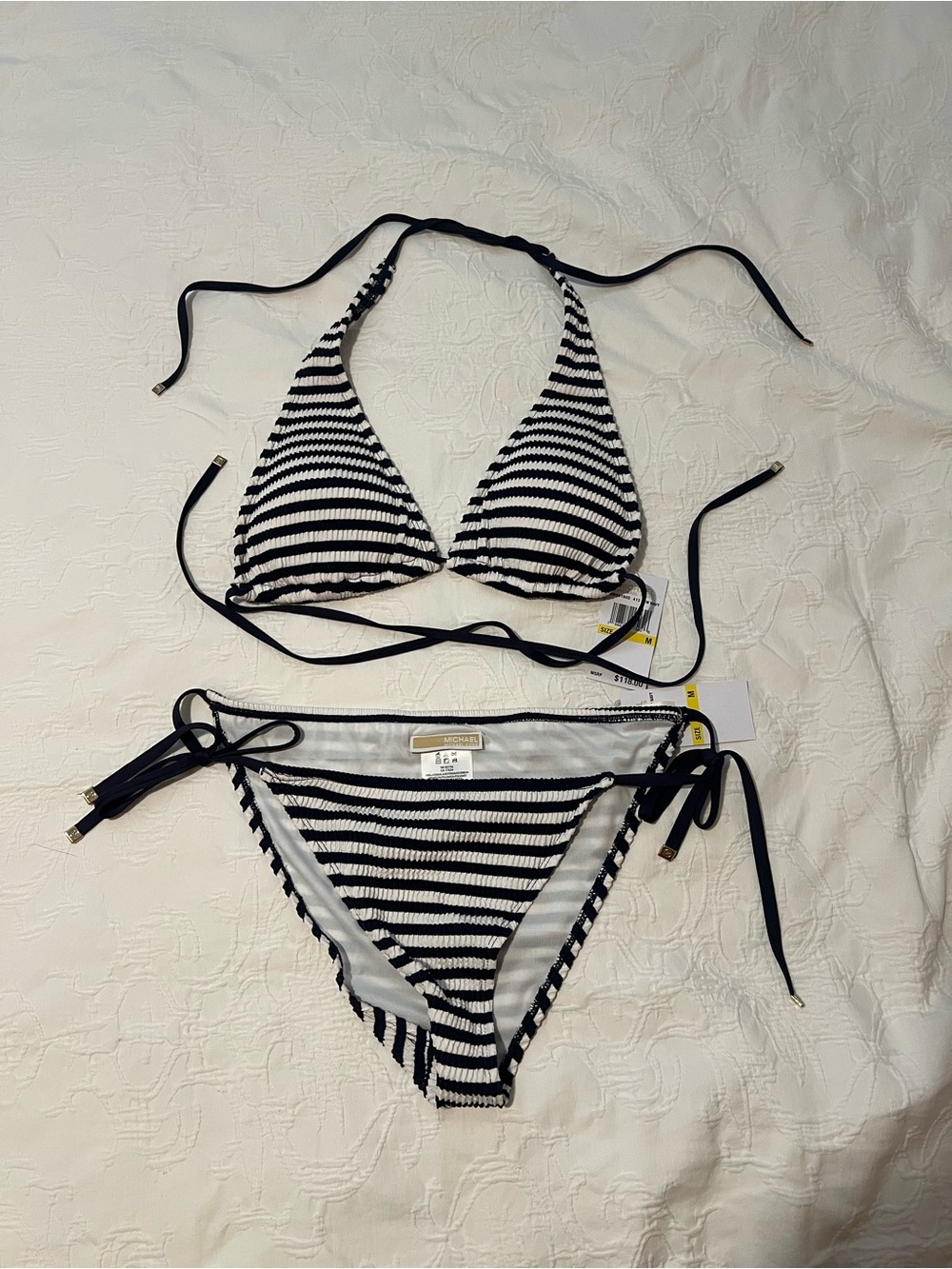 Michael Kors Navy & White Striped Triangle Bikini 👙 3 Piece Set